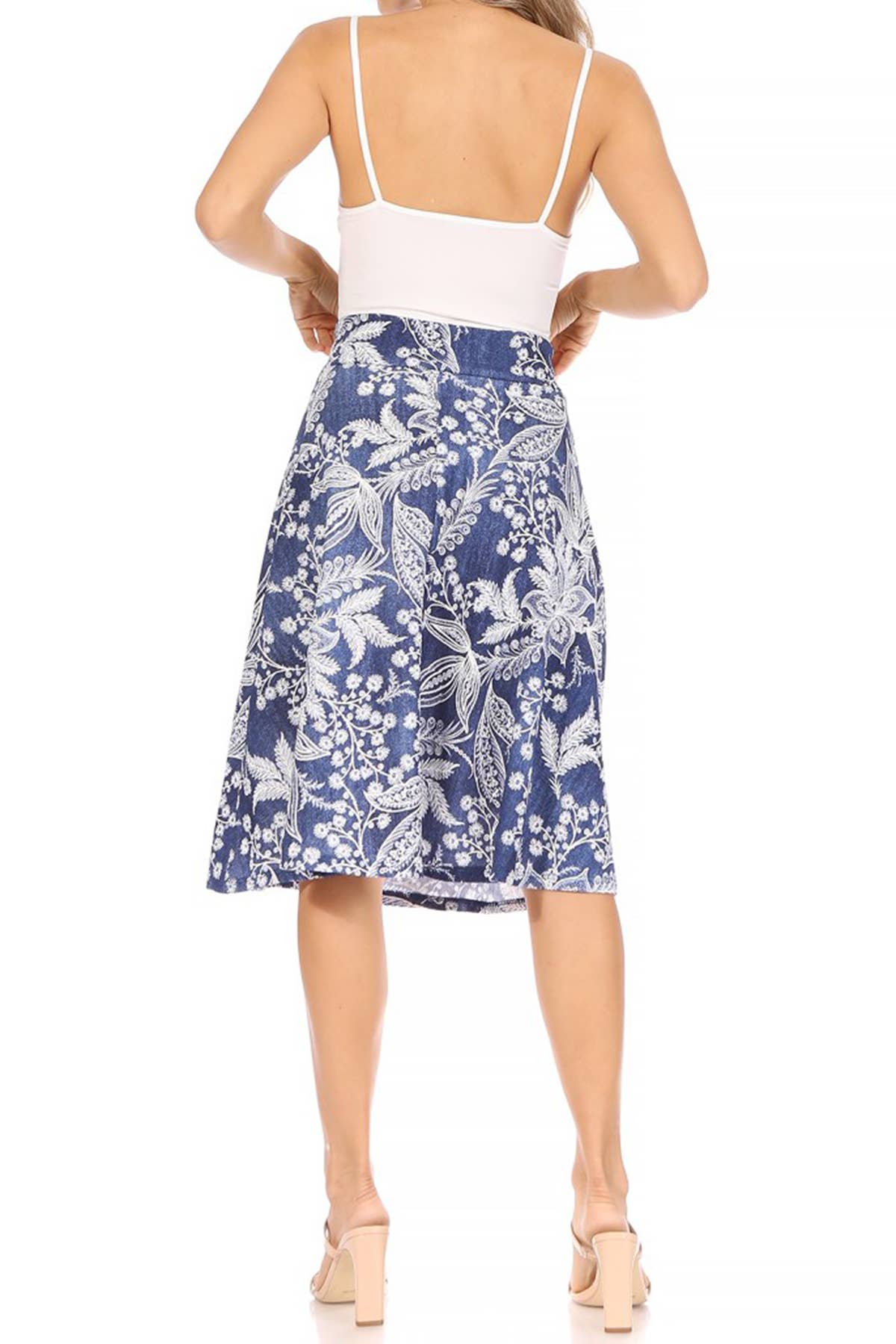 Women's Casual Floral Tie Belted Knee Length Midi Skirt
