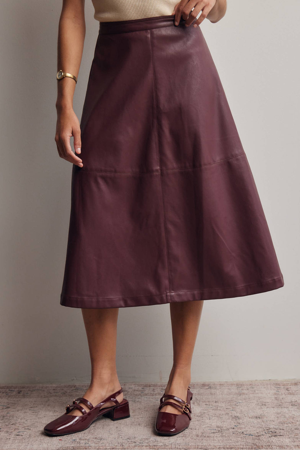 Faux Leather A-Line Midi Skirt FSK0026