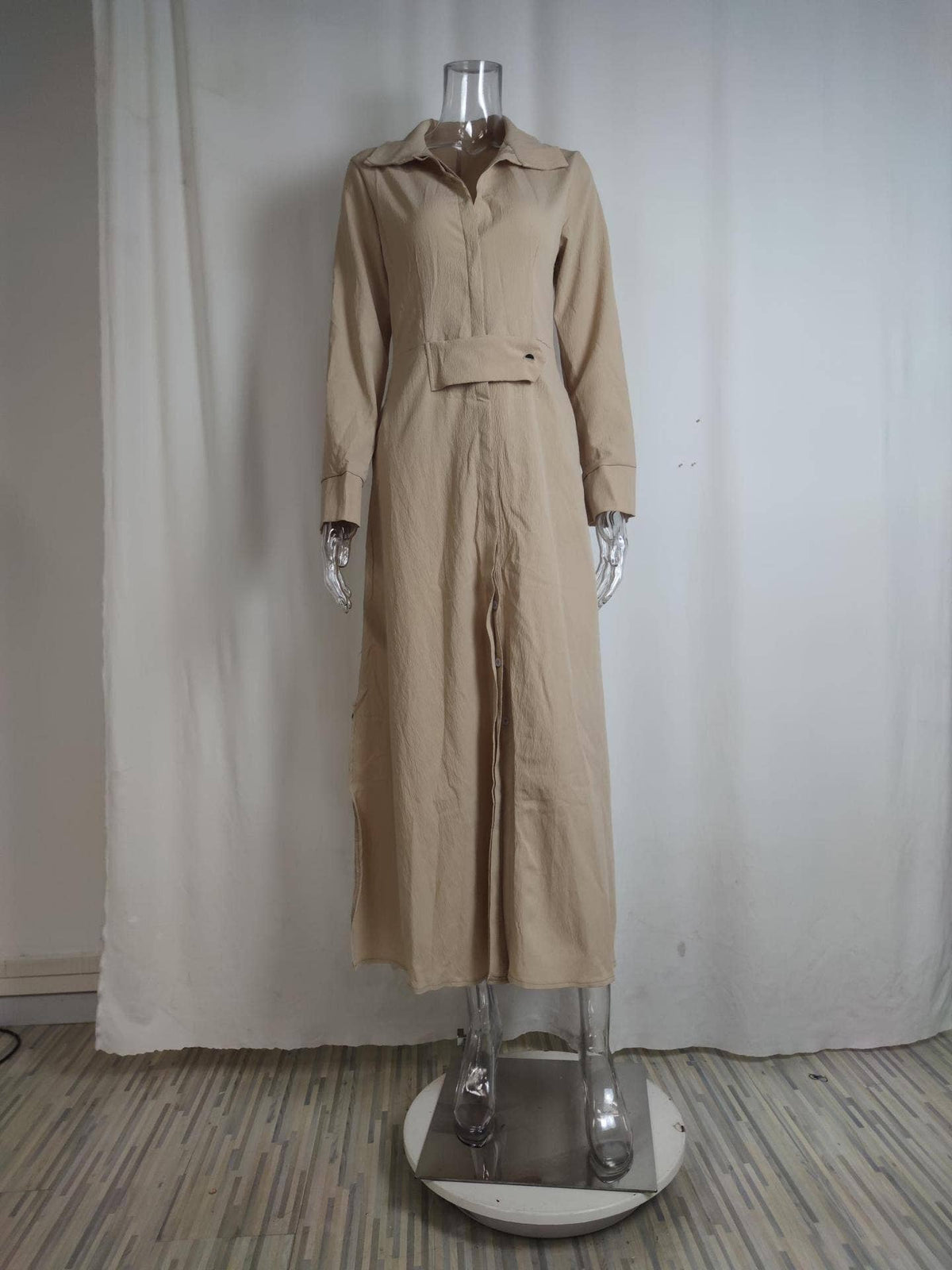 Elegant Button Down Long Sleeve Maxi Dress Casual Chic Style