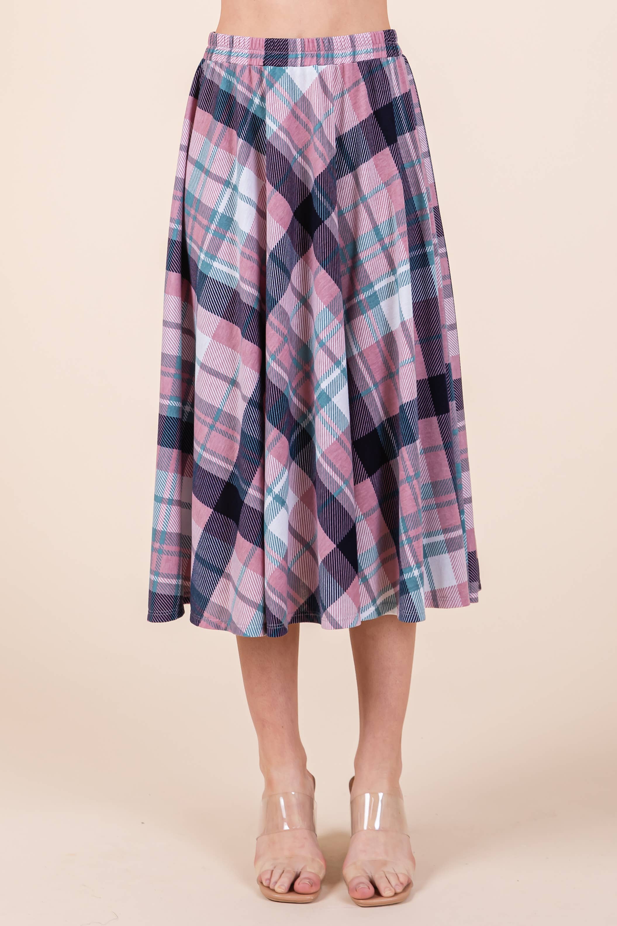 ETS-423AB Plaid T/R Span Midi Skirt