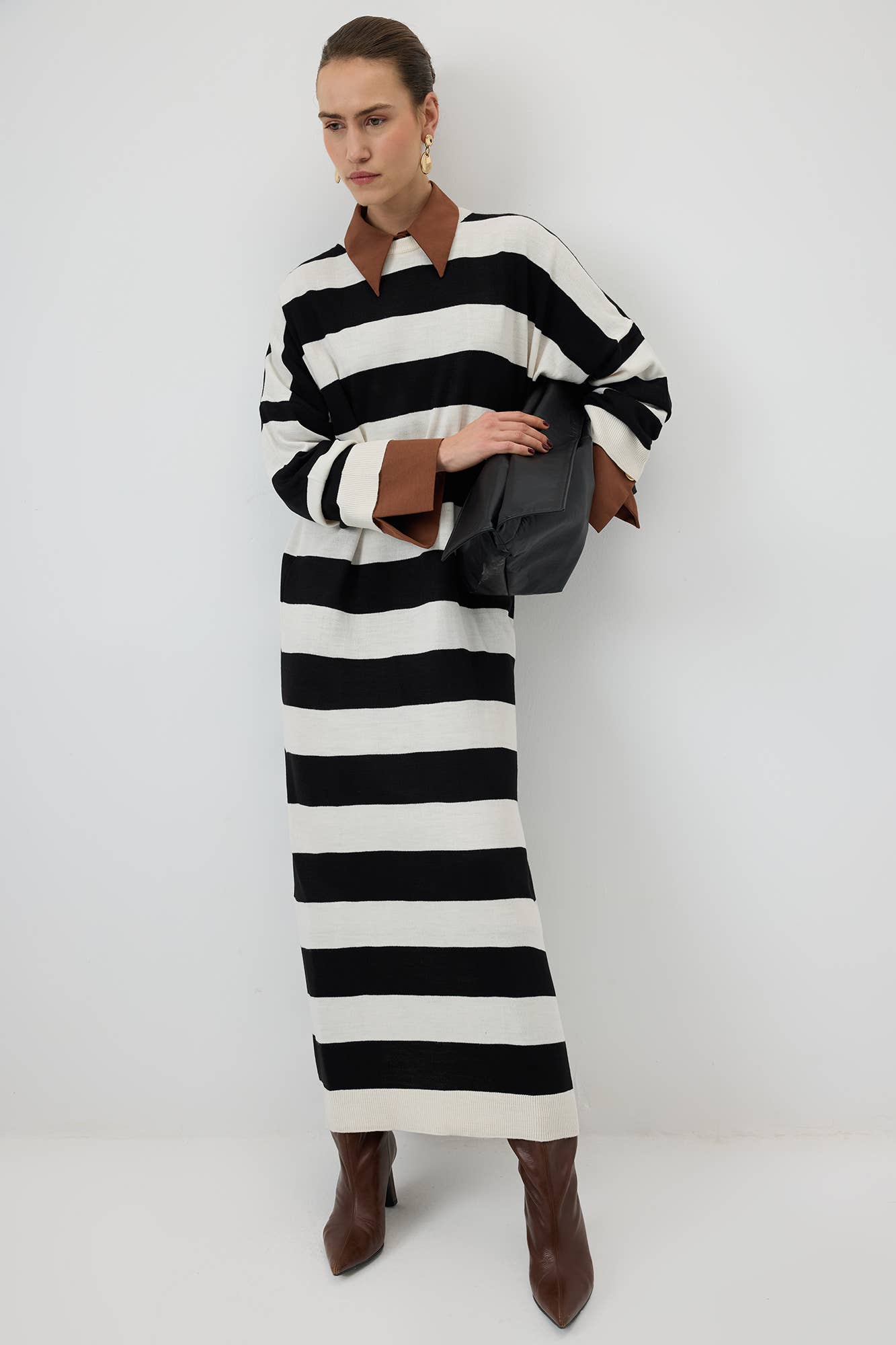 Bold Striped Oversized Maxi Knit Dress – Relaxed Modest