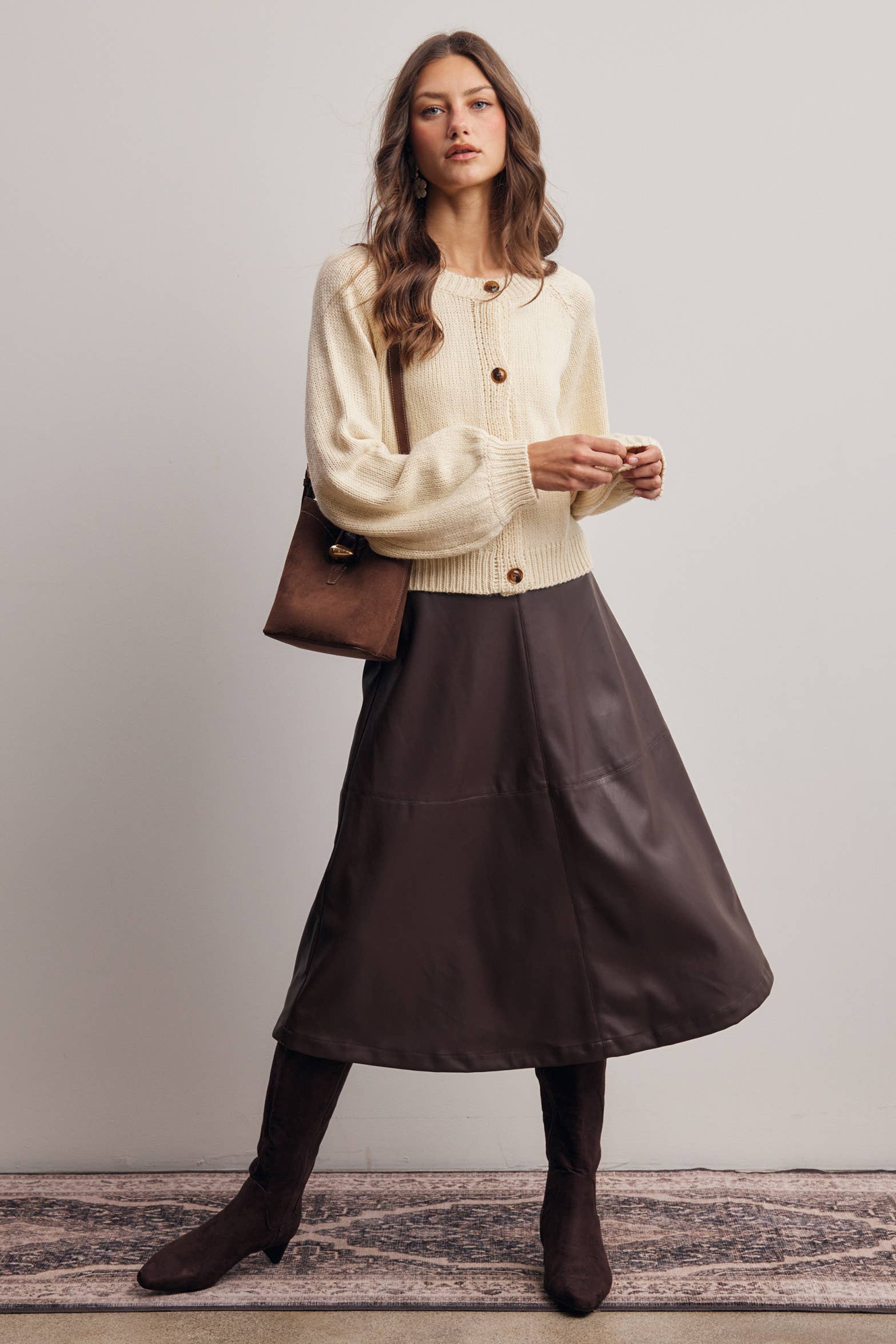 Faux Leather A-Line Midi Skirt FSK0026
