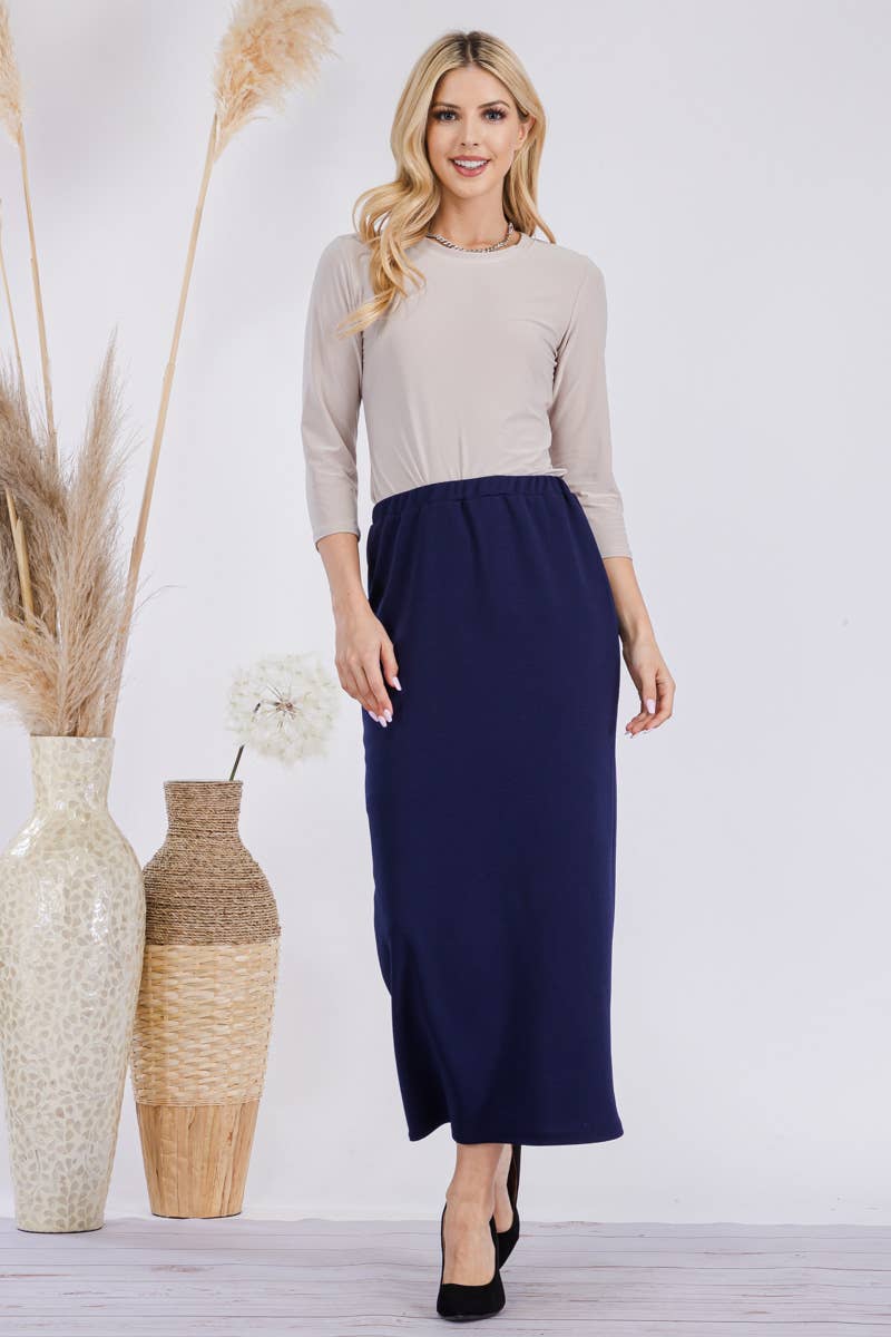 NEW COLORS- LONG PENCIL SKIRT -WITH ELASTIC WAIST BAND