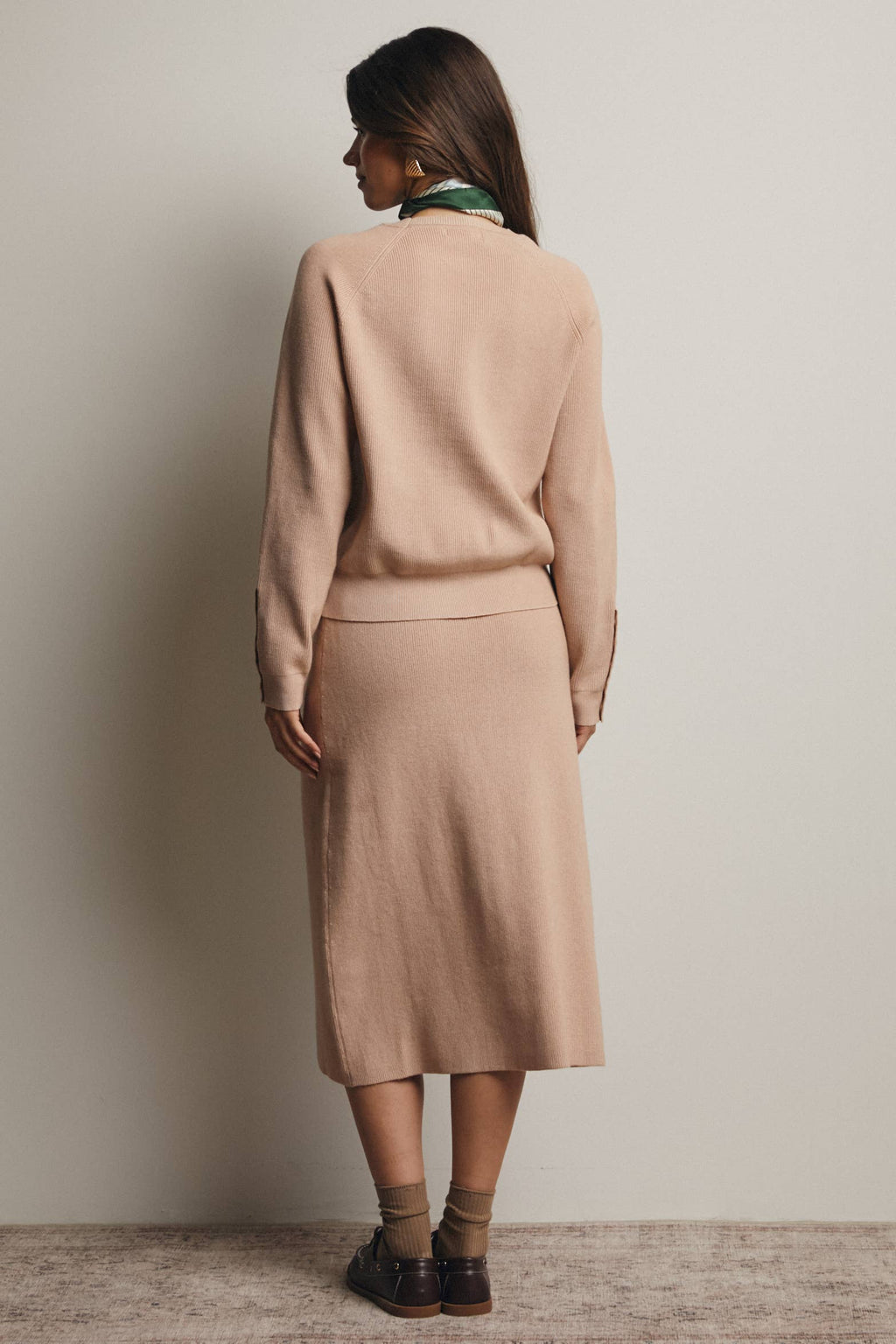 Ribbed Cuff Sweater & Midi Skirt Knit Set FWSET001