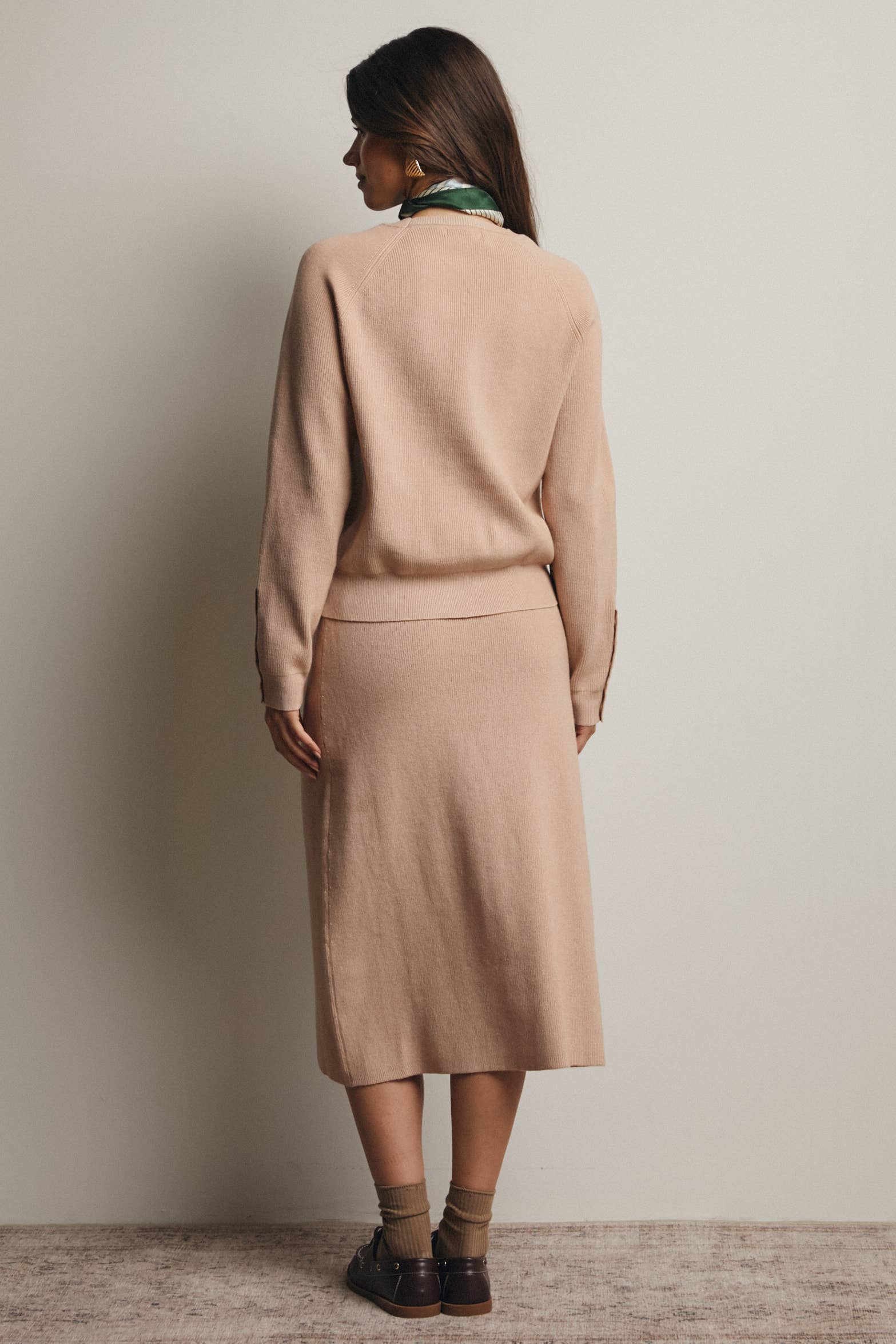 Ribbed Cuff Sweater & Midi Skirt Knit Set FWSET001
