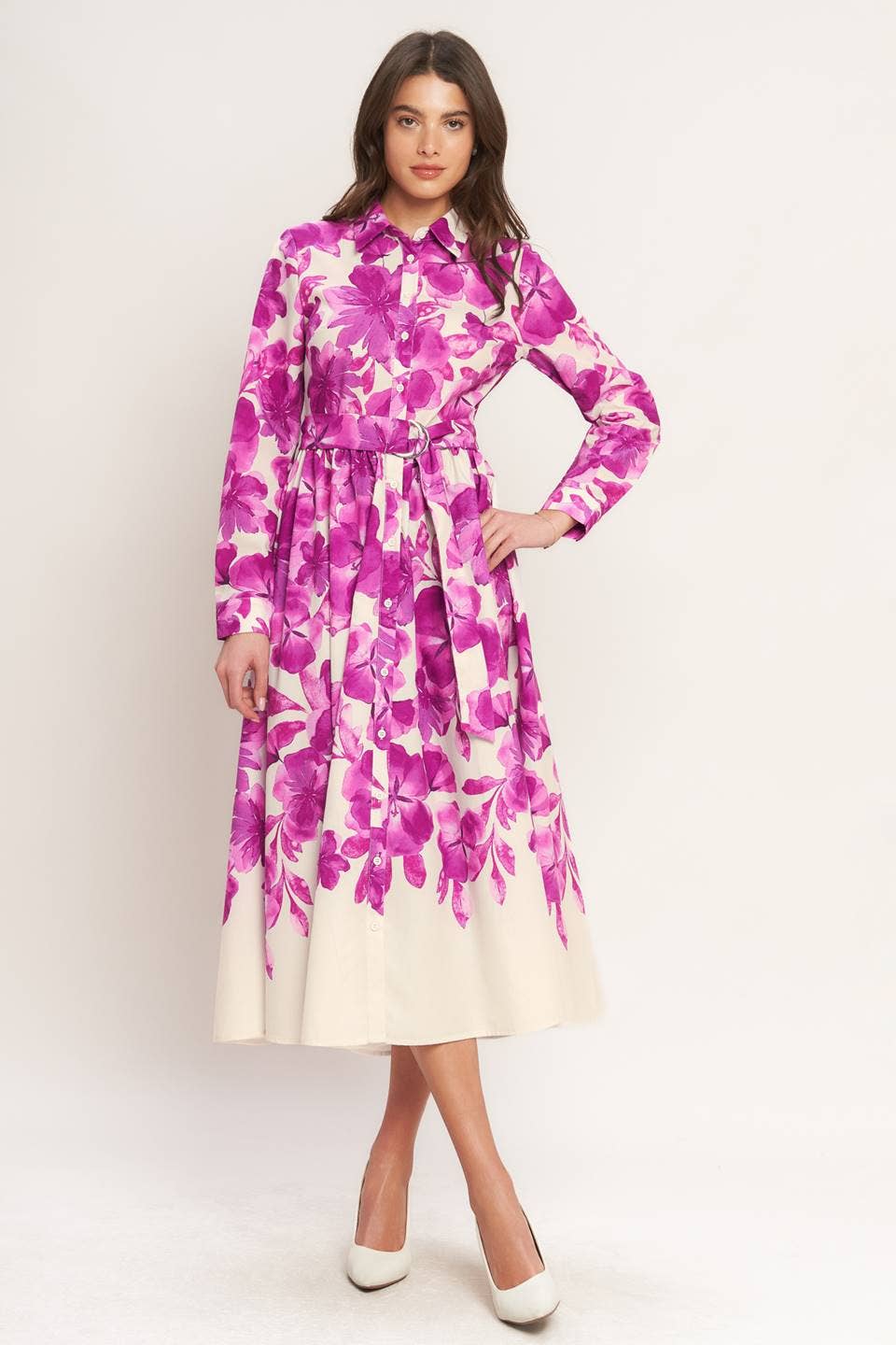 A printed woven midi shirt dress - ID23003