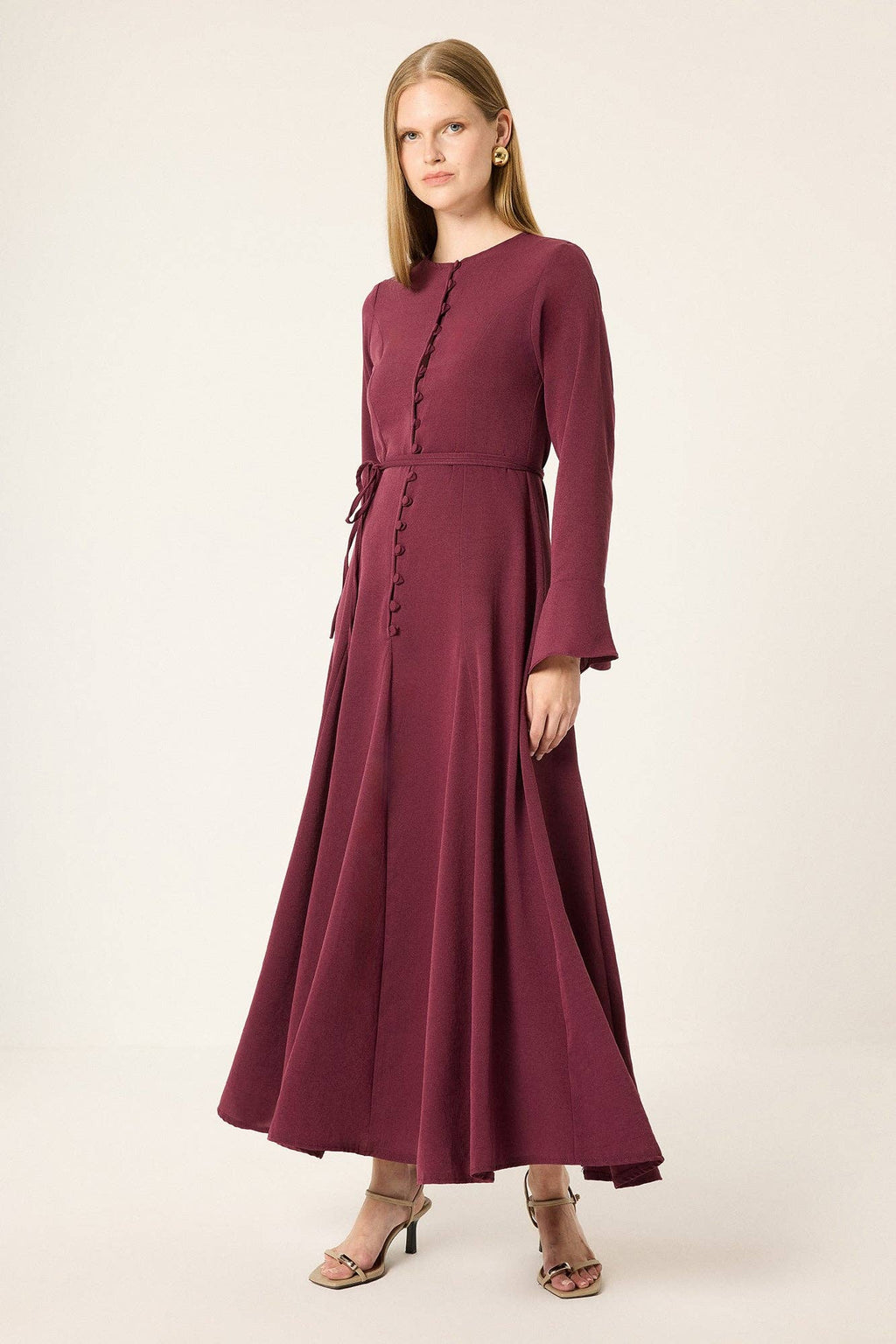 Button Detail Satin Maxi Dress