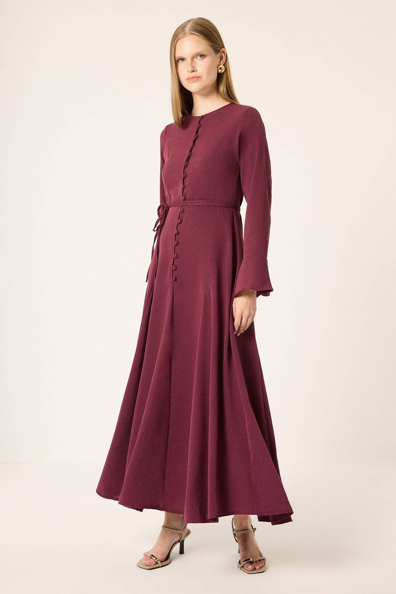 Button Detail Satin Maxi Dress