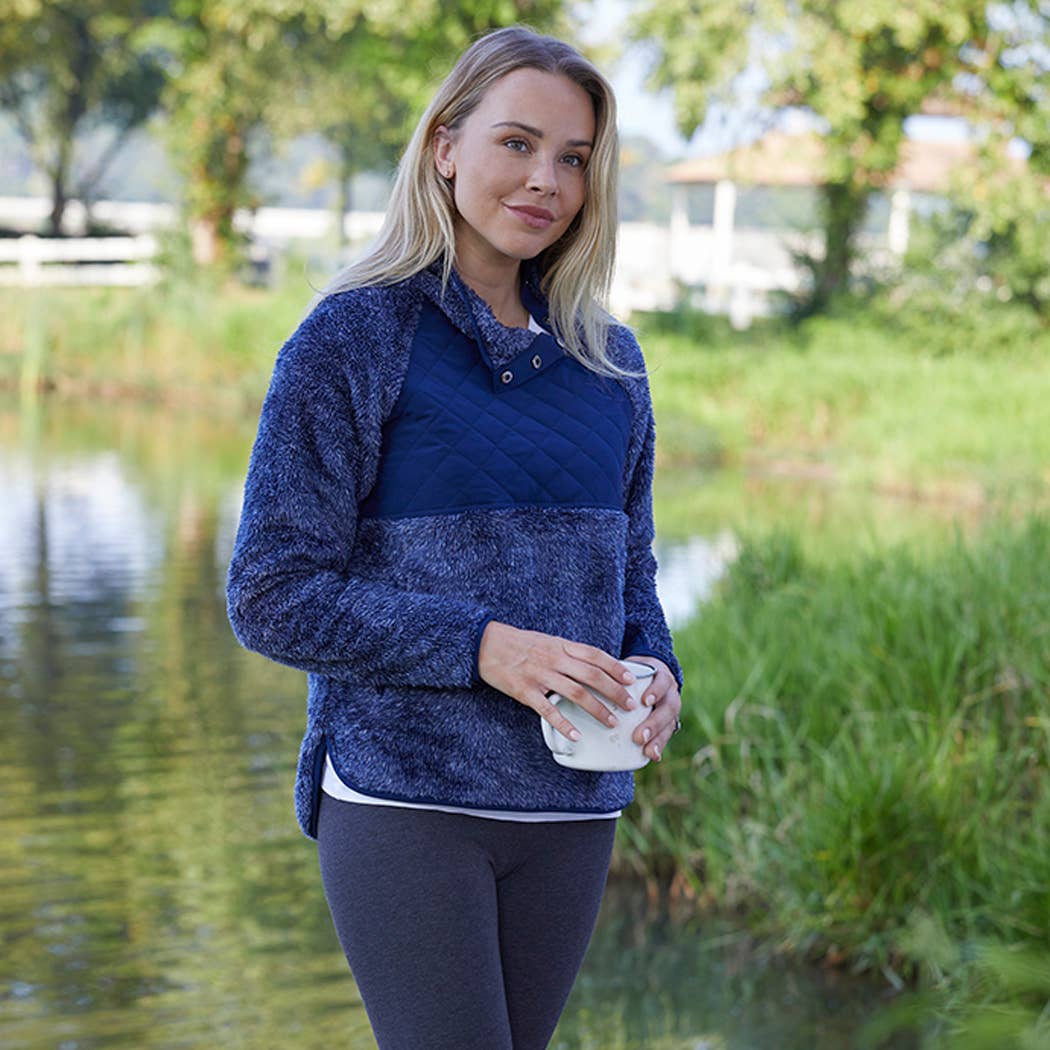 Quilted Fuzzy Fleece Pullover
