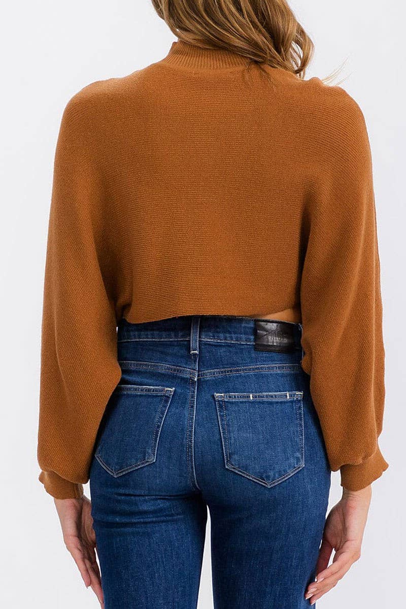 LONG SLEEVE MOCK NECK KNIT CROP TOP