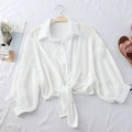 Bat Wing Cropped Casual Chiffon Women Solid Color Shirt