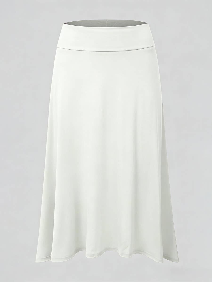 High Waist Stretch Flared Midi Skirt Women_AWBMS204