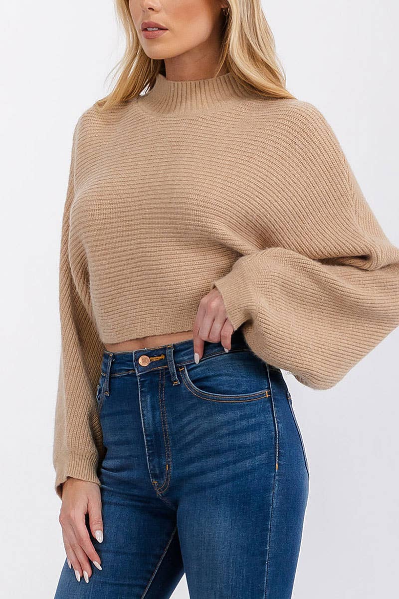 LONG SLEEVE MOCK NECK KNIT CROP TOP