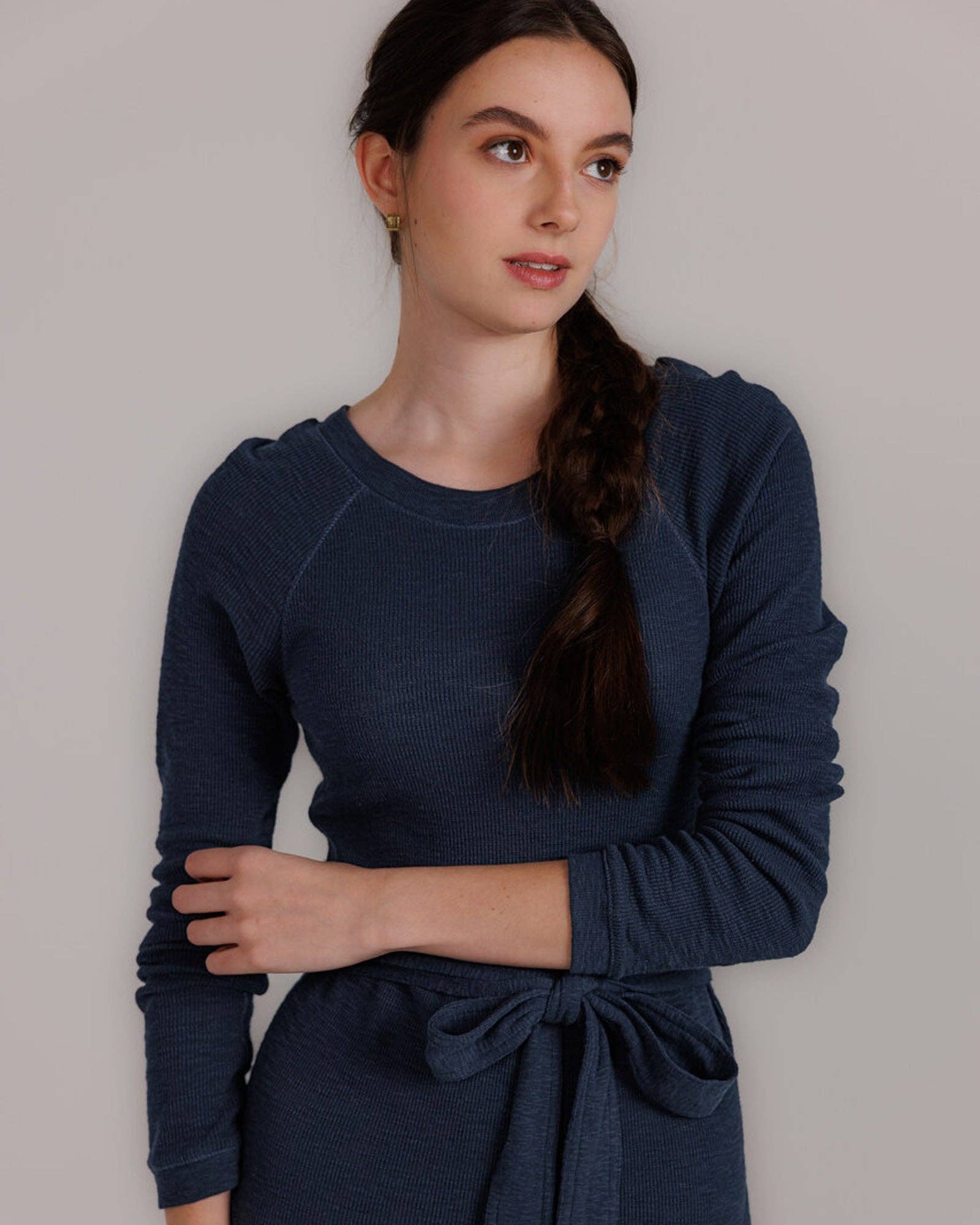 Destination Long Sleeve Midi Length Navy Knit Dress