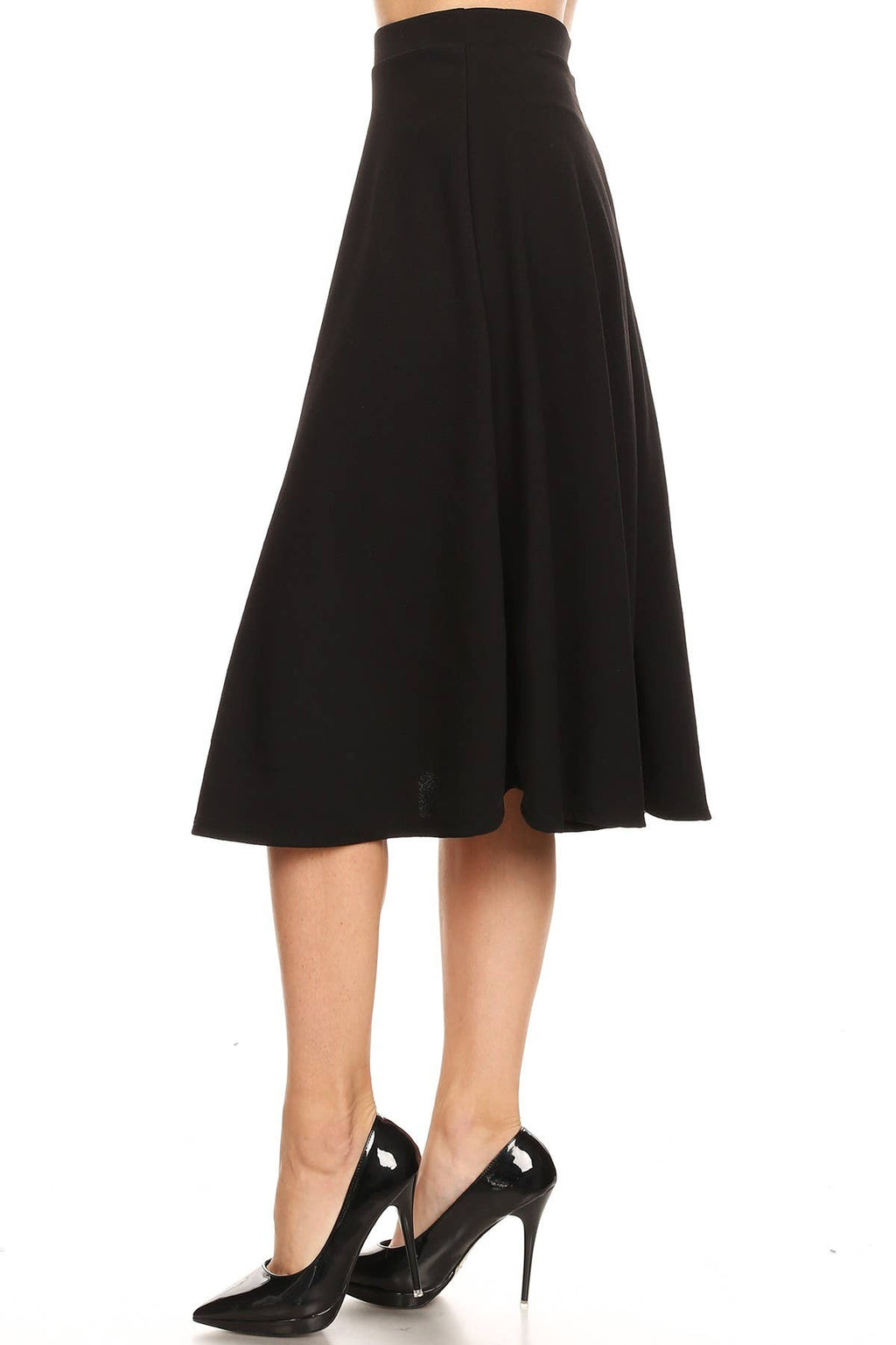 Women's Solid Basic Casual A-line Flared Midi Skirt