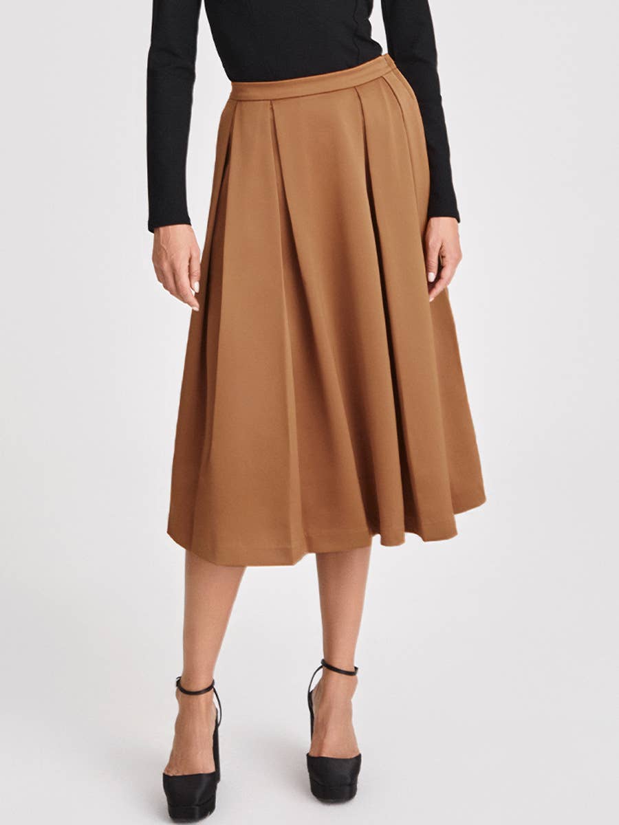 Elegant Pleated High-Waisted Midi Skirt