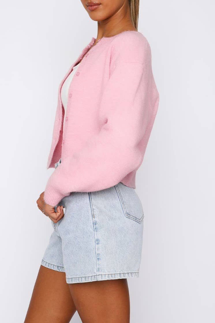 Plain R-neck button down knit cardigan