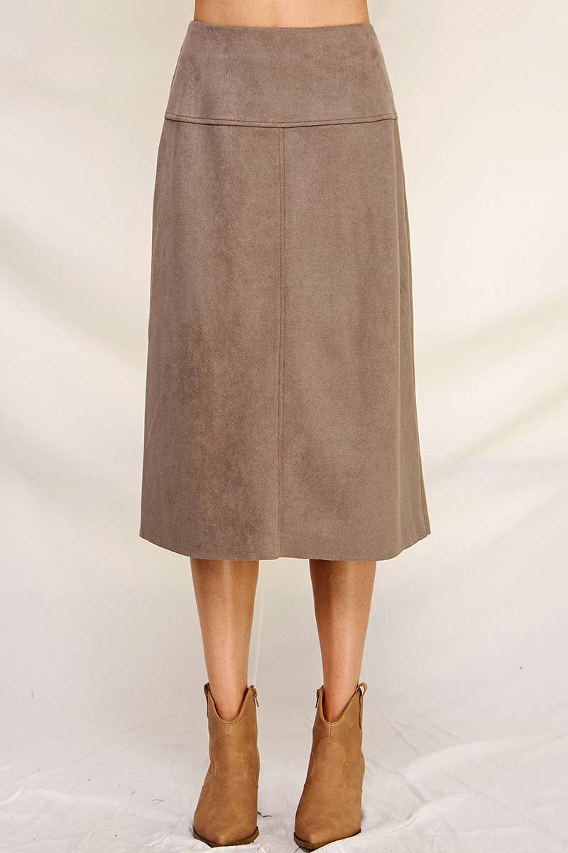 Constructed Soft Microsuede Midi Skirt