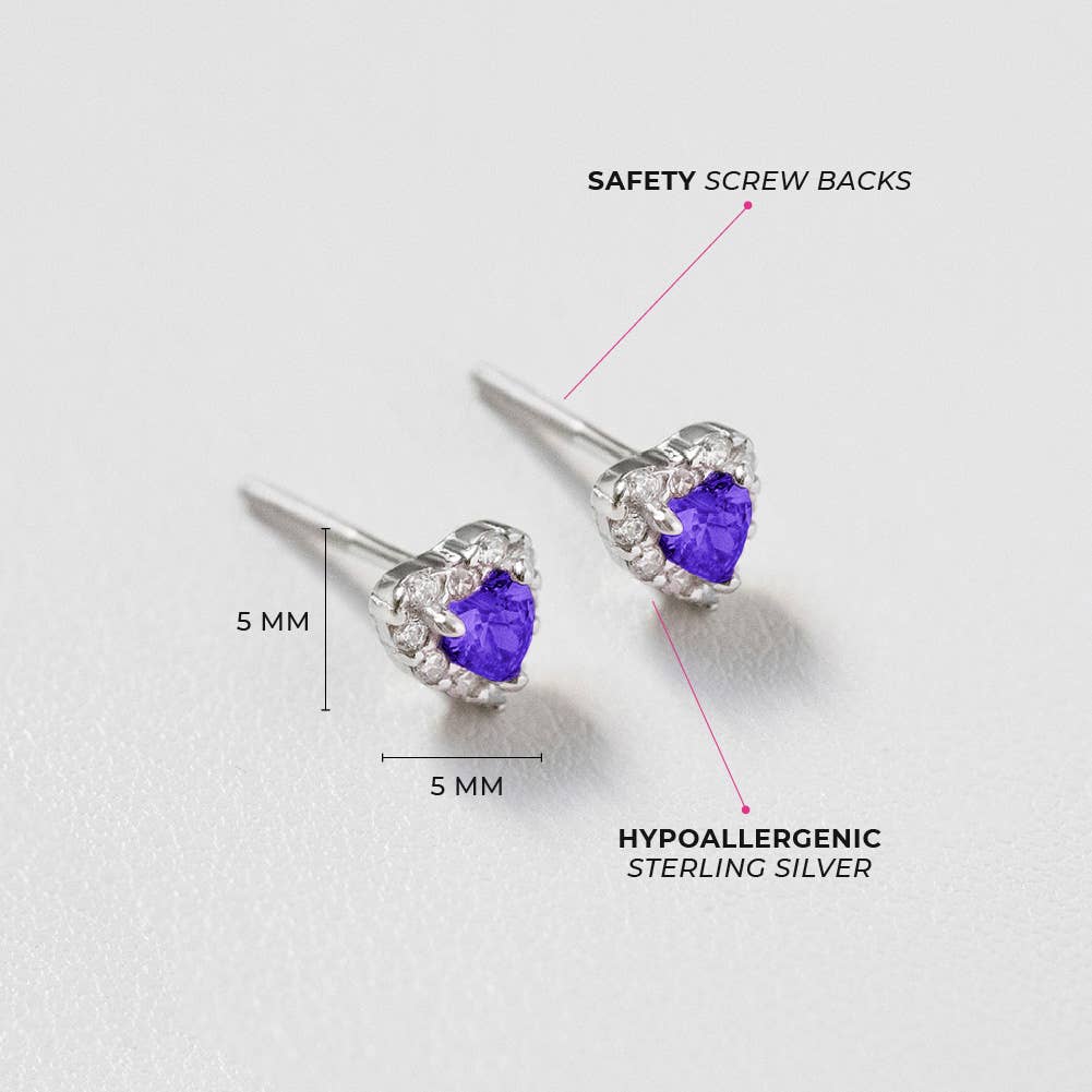 Princess Heart CZ Baby / Toddler Earrings - Sterling Silver