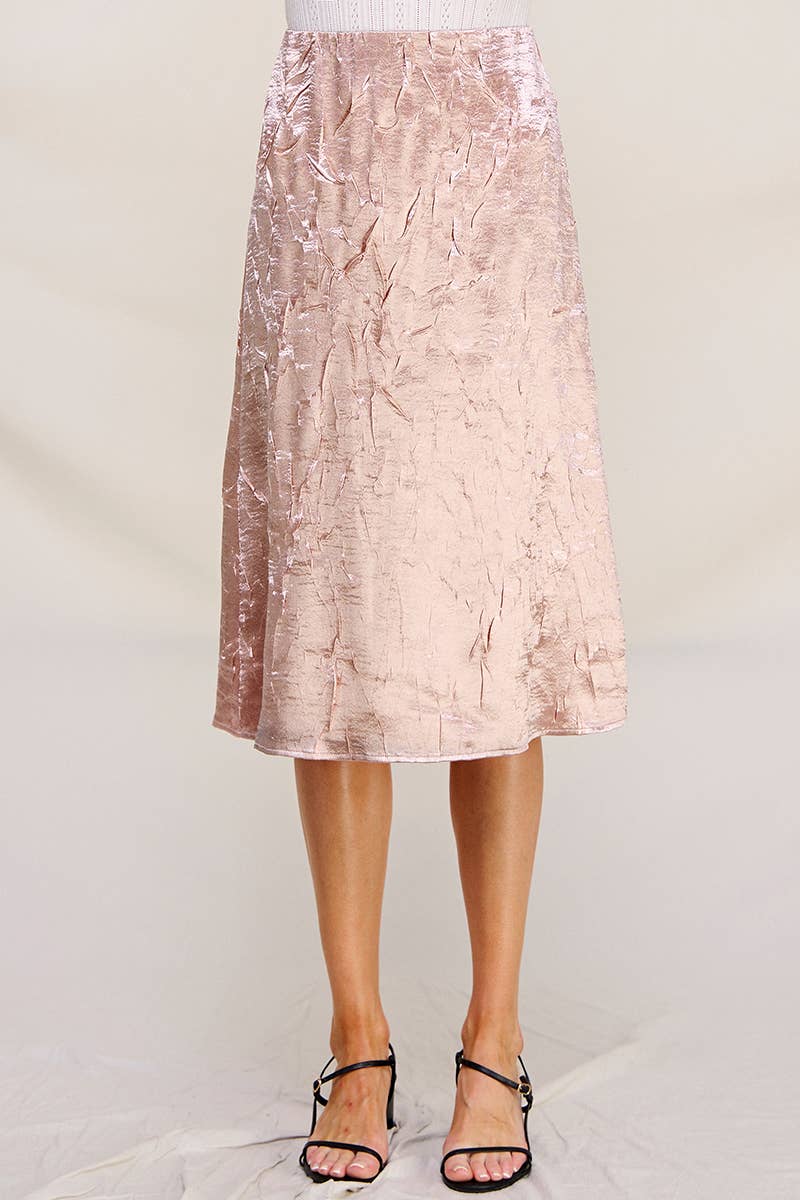 A-Lined Midi in Crinkled Stretch Satin