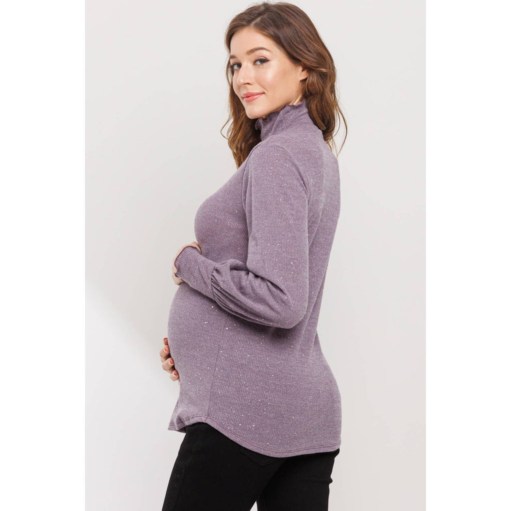 Glitter Knit Long Sleeve Maternity Turtle Neck Top
