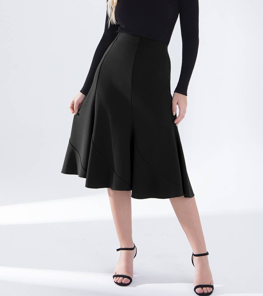 Elegant commuter office A-line midi fishtail hem skirt
