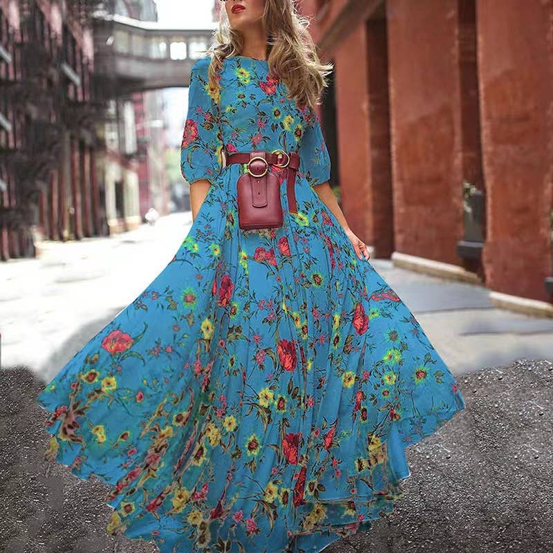 Women Floral Maxi Dress Long Sleeve Casual Holiday Outfit