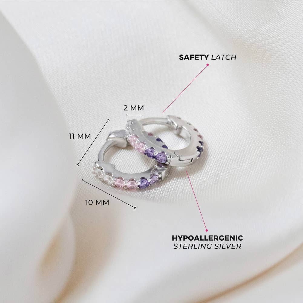 Colorful CZ 8mm Toddler Kids Earrings Hoop - Sterling Silver
