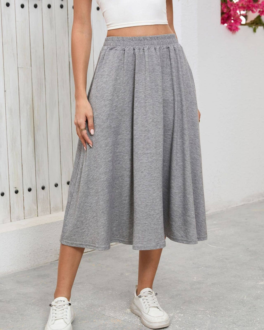 Casual High Waist Loose A-Line Midi Skirt