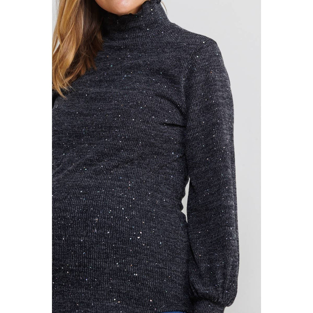 Glitter Knit Long Sleeve Maternity Turtle Neck Top