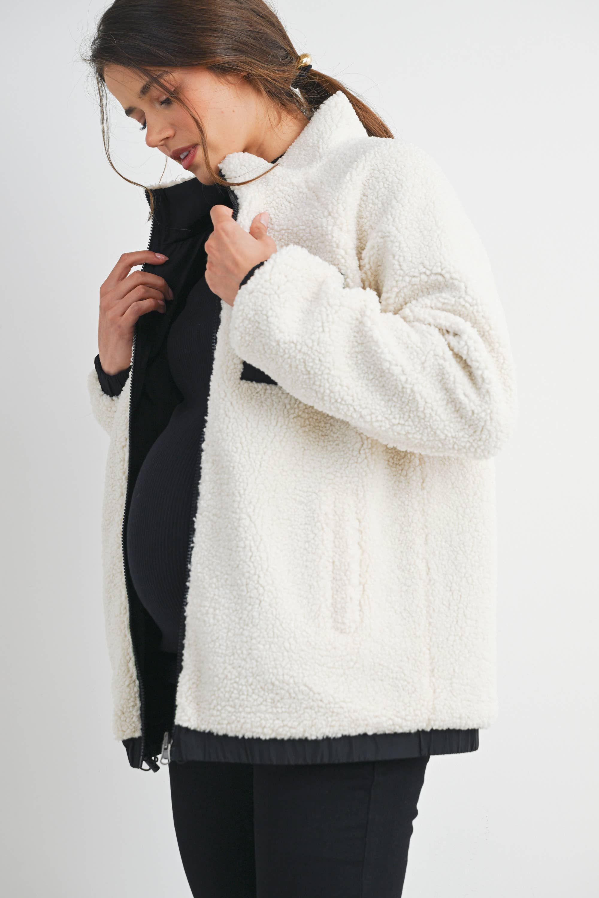 Teddy Fleece Zip-Up Maternity Jacket