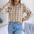 Casual houndstooth pullover knit sweater