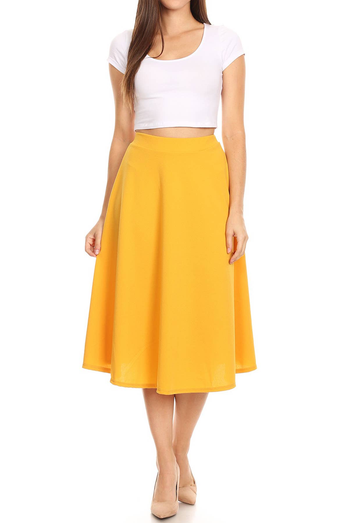 Women's Solid Basic Casual Flared Midi Skirt (Open Pack)
