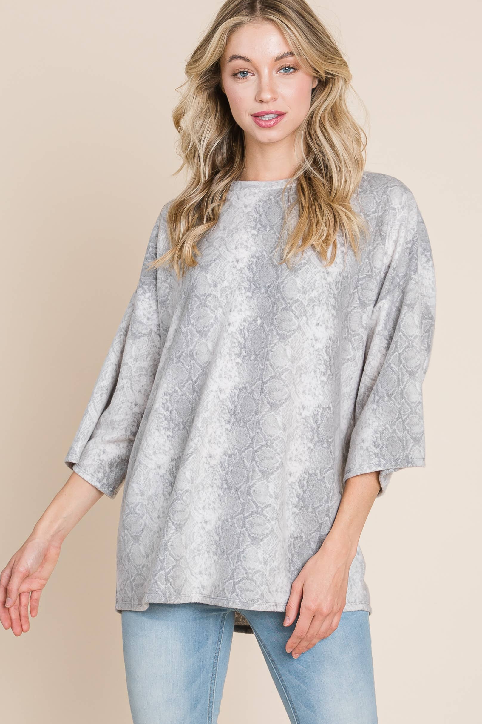 TL1224 BRUSHED KNIT SNAKESKIN TUNIC