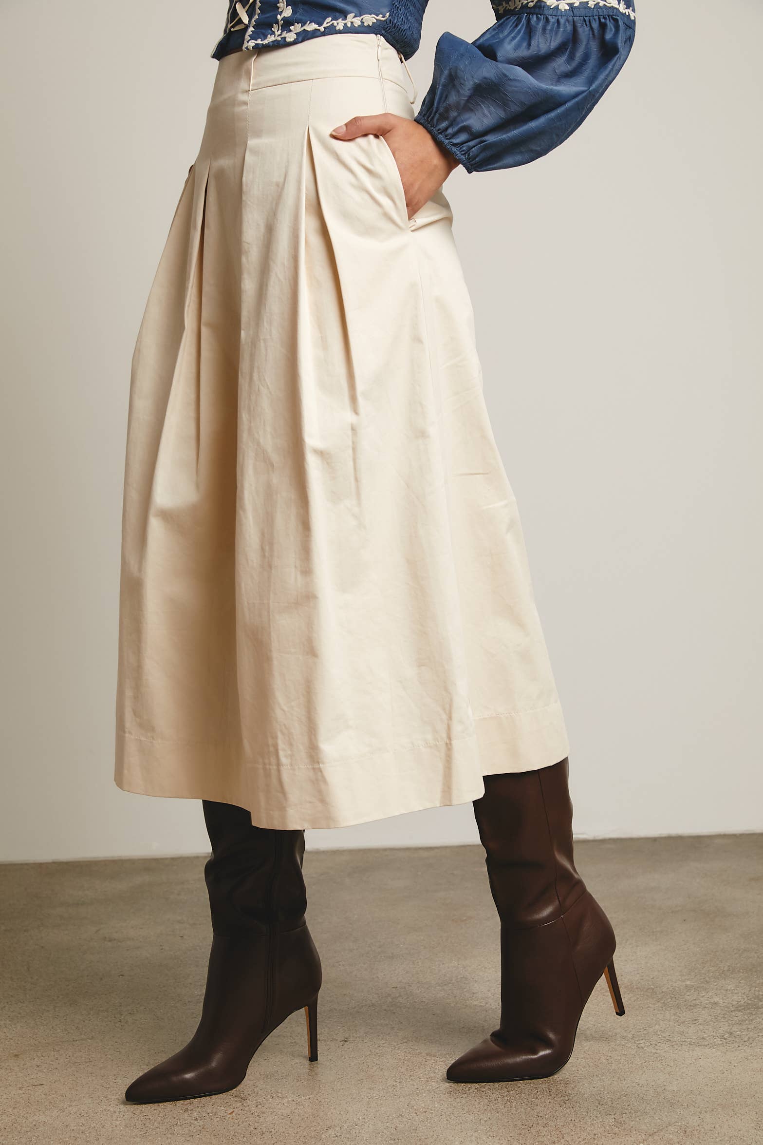 Pleated A-Line Midi Skirt