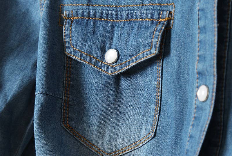 Women's 3/4 Sleeve Denim Navel Tie Shirt Cardigan Top