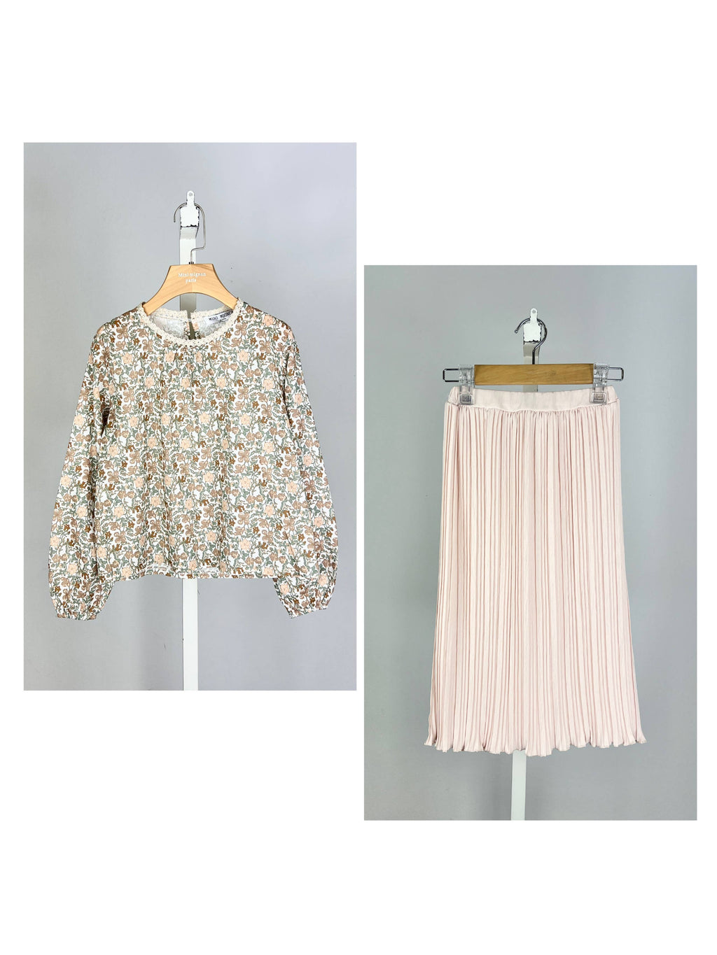 Floral cotton top and pleated skirt set for girl