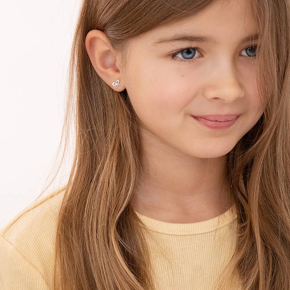 CZ Petite Butterfly Baby / Kids Earrings - Sterling Silver