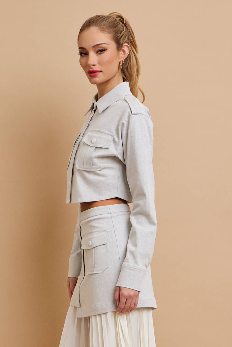 Day Trip Woven Button Down Crop Jacket