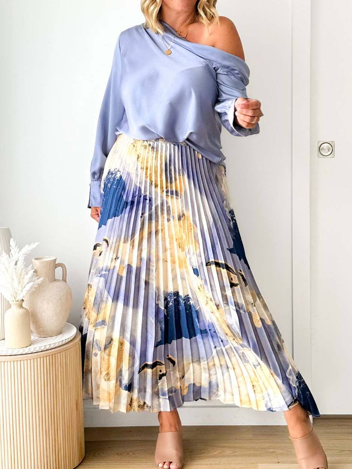 Elegant Draped Printed Pleated Skirt