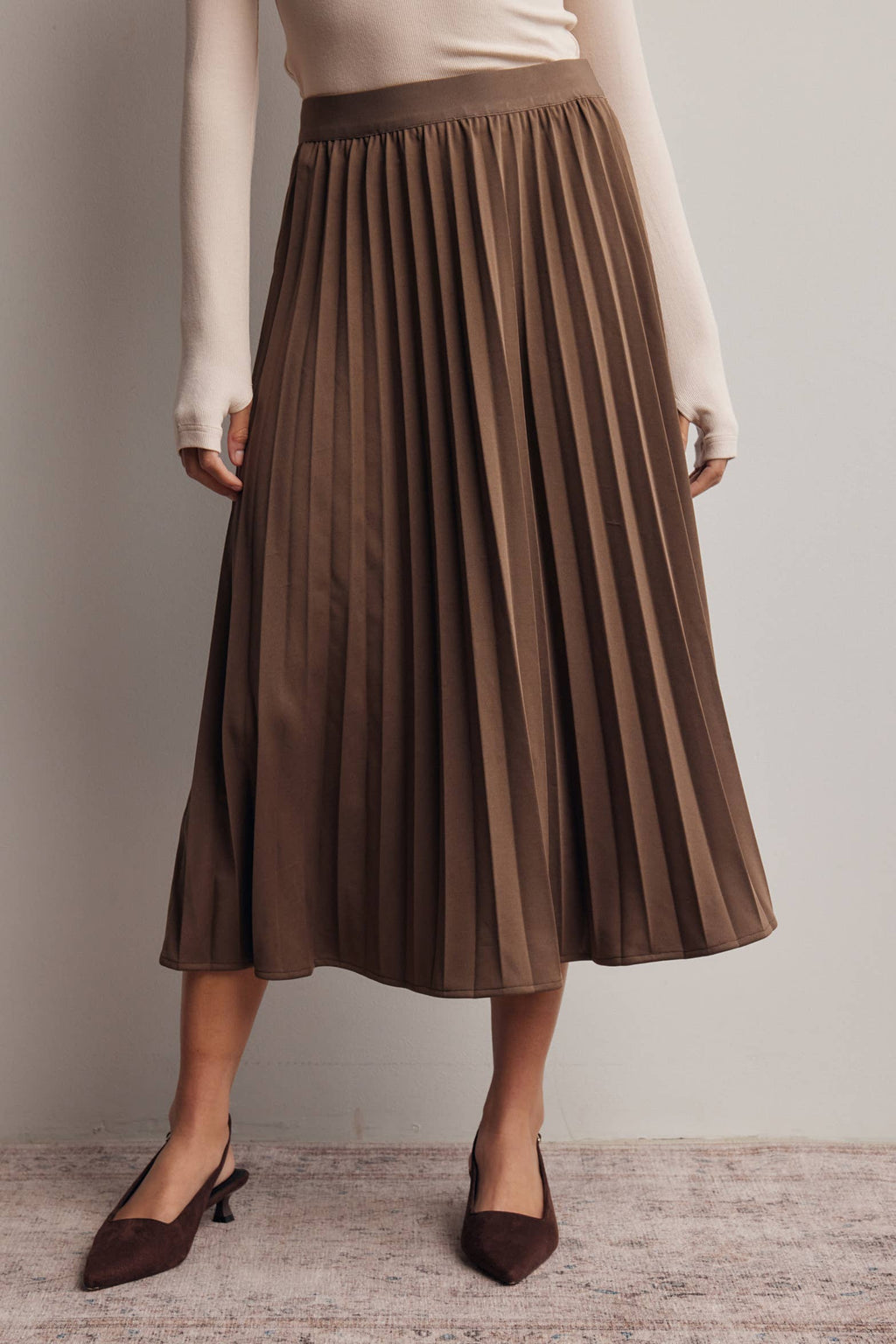 Stretch Pleated Midi Skirt FSK0027