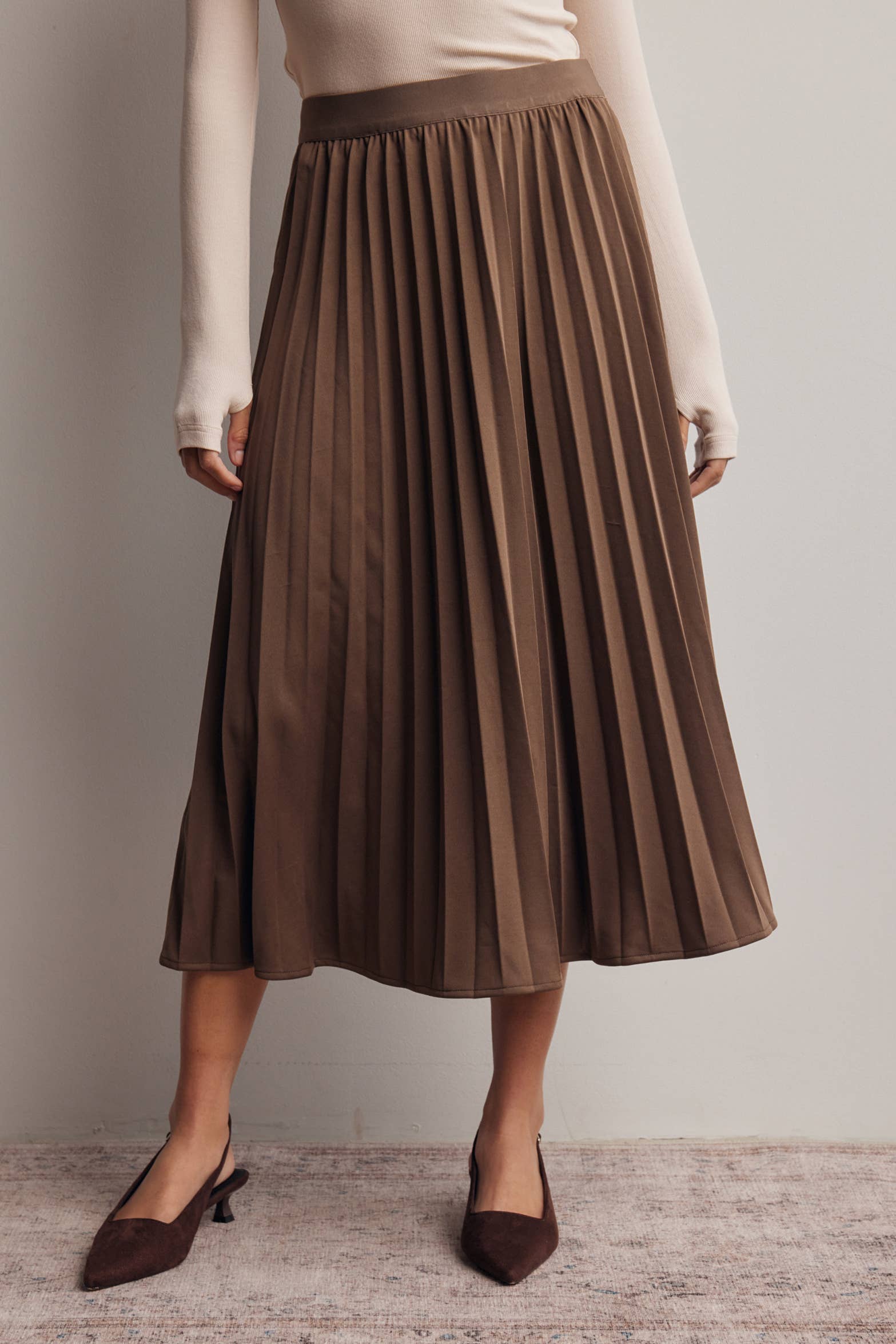 Stretch Pleated Midi Skirt FSK0027