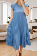 Pleated maxi flare swing dress Loose A-line tee dress