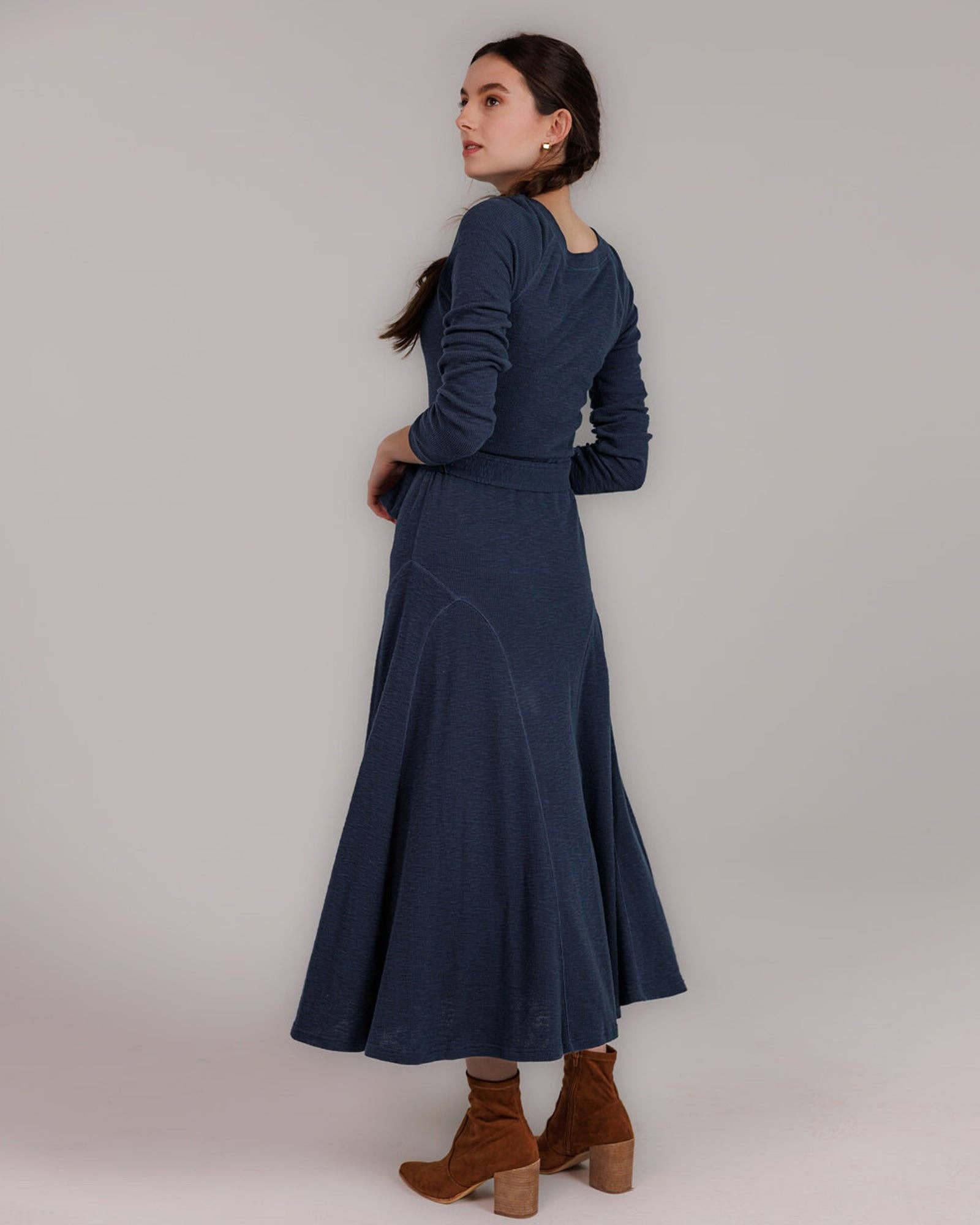 Destination Long Sleeve Midi Length Navy Knit Dress