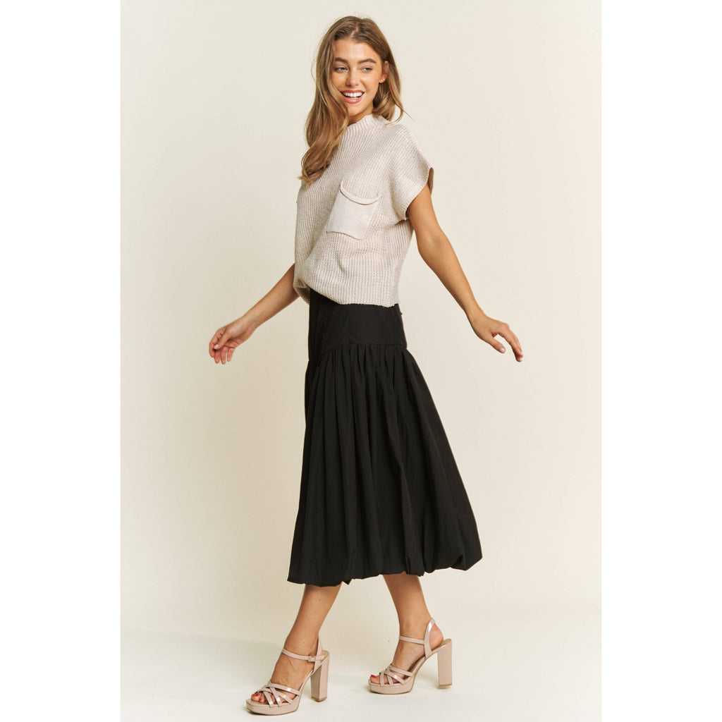 SOFT WOVEN SOLID BUBBLE BALLON MIDI SKIRT - Beige