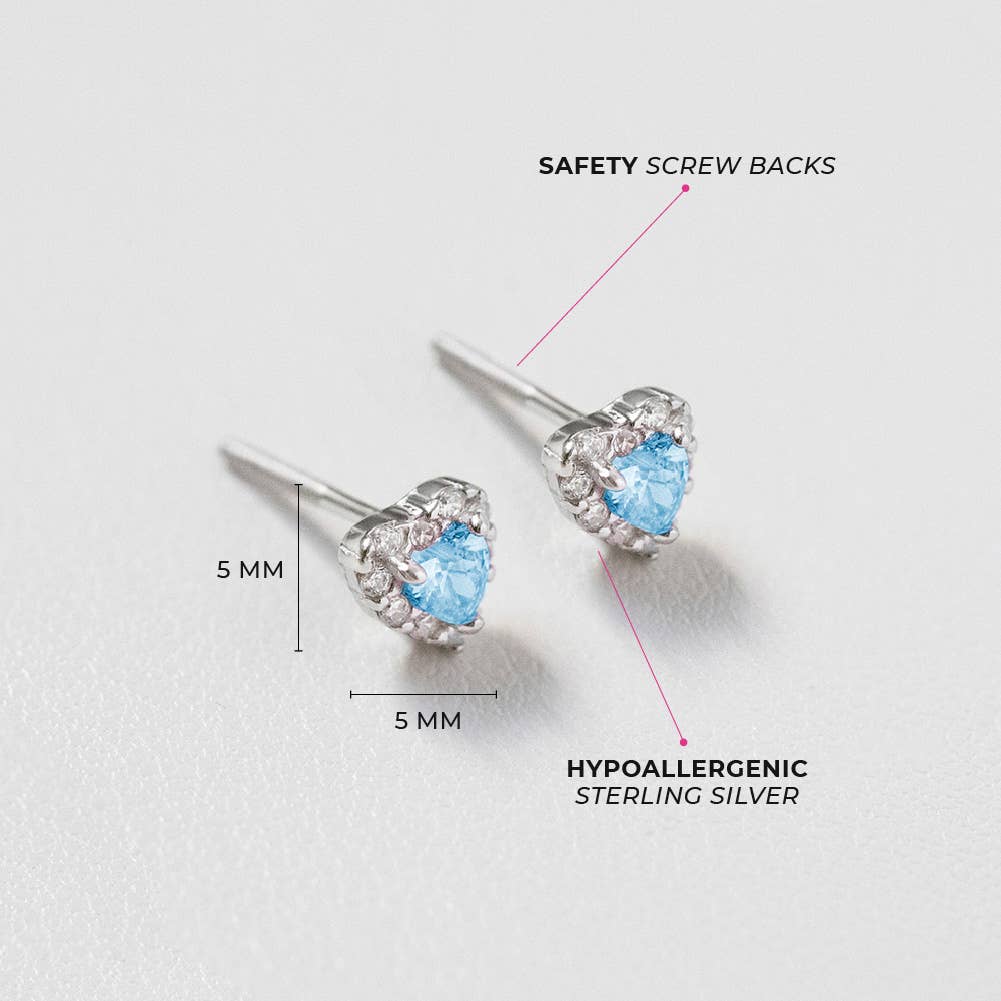 Princess Heart CZ Baby / Toddler Earrings - Sterling Silver