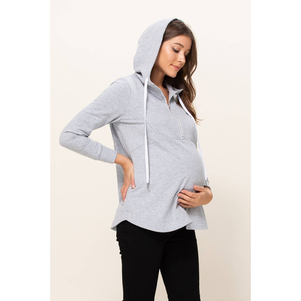 French Terry Half-Zip Maternity Nursing Hoodie