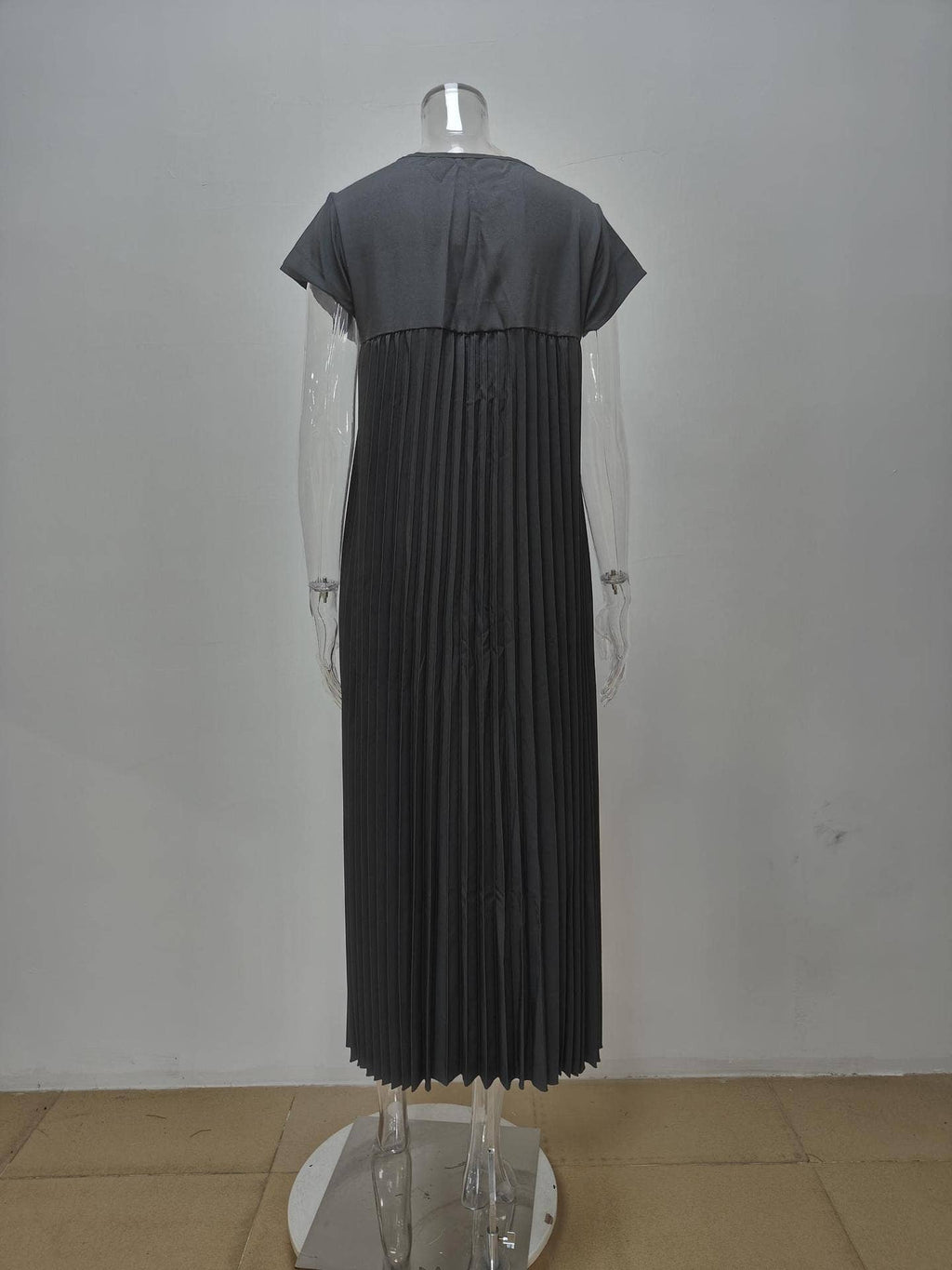 Pleated maxi flare swing dress Loose A-line tee dress