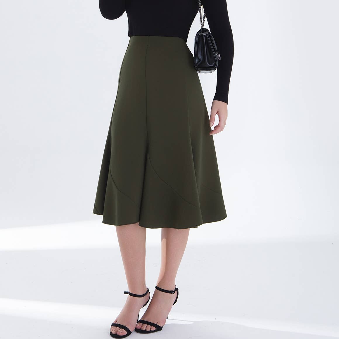 Elegant commuter office A-line midi fishtail hem skirt