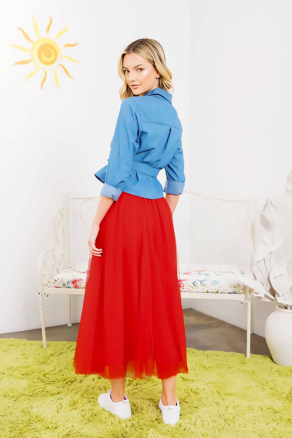 CHAMBRAY DENIM BUTTON DOWN TOP WITH BELT TIE